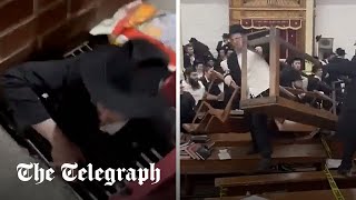 Riot breaks out in New York City synagogue over secret tunnel [upl. by Eelime]