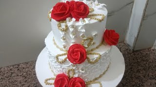 cream red rose cake decoration full video cake viral cakedesign viralvideos [upl. by Atsylac301]