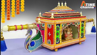 Ganpati decoration ideas for home  how to make dolipalki with cardboard  rukhwat doli making DIY [upl. by Arze587]