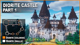 Minecraft How to build a Medieval Diorite Castle  Tutorial [upl. by Yekcor]