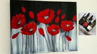 Blumen Malen Acryl Rot für Anfänger  Flowers Acrylic Painting Red for Beginners [upl. by Tabber]