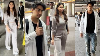 Suhana Khan amp Aryan Khan Returns From Kolkata Spotted At Mumbai Airport [upl. by Anala975]