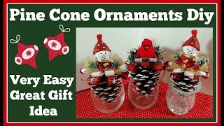 Pine Cone Ornament Diy 🎄 Great Gift Idea Very Easy [upl. by Ralyat]