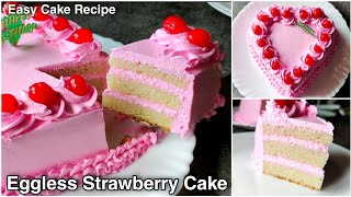 Eggless Strawberry Cake Recipe  Easy Sponge Cake Without Oven Condensed milk Butter Milk Powder [upl. by Adnylg54]