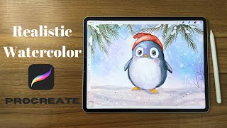 Realistic Watercolor Tutorial for Procreate  Penguin Watercolor Painting [upl. by Aicilev]