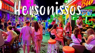 Hersonissos Crete walking tour 4k  August 3  the party is on Greece Kreta Chersonissos [upl. by Dloniger]