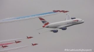 British Airways Airbus A380 amp The Red Arrows at RIAT Fairford 2013 HD [upl. by Sremmus]