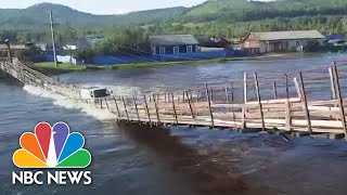 Watch Bridge Collapse Flips Truck Into Flooded Russian River [upl. by Anedal21]