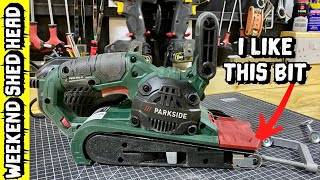 Parkside belt sander PBSD 900 A1 unboxing and trial run [upl. by Hennahane447]