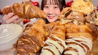 ASMR Chocolate Croissant Peanut Cream Croissant【Mukbang Eating Sounds】【English subtitles】 [upl. by Aloz]