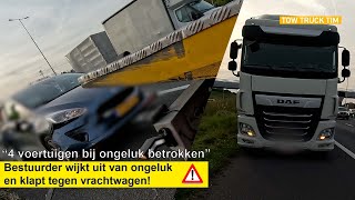 BESTUURDER WIJKT UIT VAN ONGELUK EN KLAPT OP VRACHTWAGEN [upl. by Eelahs]