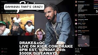 Kai Cenat Shocked by xQc x Drake Stream November 24th [upl. by Grethel]