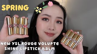 NEW YSL Spring Rouge Volupte Shine Lipstick Balm collection Review amp Swatches  YSL春季圆管8支新色无滤镜试色 [upl. by Magavern605]