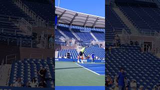 Felix Auger Aliassime serve practice on Grandstand with Stefanos Tsitsipas • US Open 2024 Day 2 [upl. by Poirer]