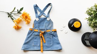 DIY  LEARN TO STITCH DUNGAREE DRESSPINAFORE FOR BABY full cutting amp stitching [upl. by Humbert]