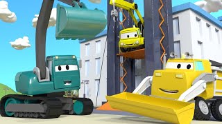 The Construction Squad  Crane Bulldozer amp Excavator  Build up the Elevator  Trucks cartoons [upl. by Joyan]