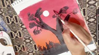 Alia Colors II Moon Light and Tree II Painting [upl. by Lindahl]