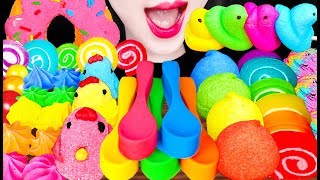 ASMR Marshmallow Roll Jelly Edible Spoon 마쉬멜로우 롤 젤리 먹는 숟가락 먹방 Mukbang Eating [upl. by Lertram]