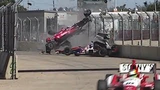 Spectacular Car Crash envolving Dario Franchitti and Tacuma Sato in Houston [upl. by Sykes]