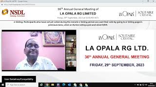 36th AGM of LA OPALA RG Ltd as on 29092023 [upl. by Ainad887]