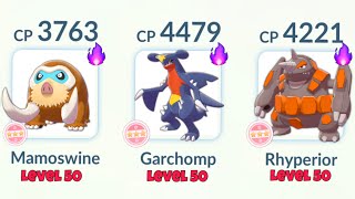 Triple LeveL 50 HUNDO Shadow Mamoswine Garchomp Rhyperior Team in Pokemon GO [upl. by Renaxela]