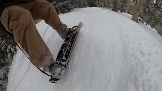 DIY snowskate ripping through the trees [upl. by Yenffad]