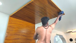 How to Paint Wood Grain in Water paint amp false ceilingwoodart TEXTUREWALA [upl. by Ananna]