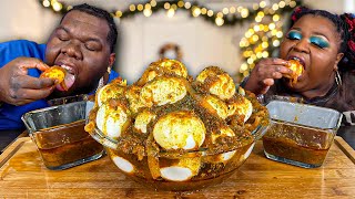 24 BOILED EGGS DRENCHED IN Bloveslife NEW SMACKALICIOUS SAUCE  MUKBANG EATING SHOW [upl. by Leelaj]