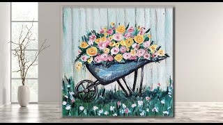 Easy Painting Flowers in a Cart in Acrylics for Beginners MariArtHome [upl. by Edette909]