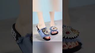 Casual slippers flower decor denim slippers shortsviral shorts youtubeshorts [upl. by Oicirbaf]