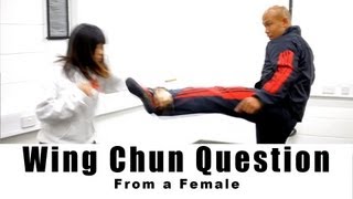 wing chun Training  from a female how to block round kick Q8 [upl. by Benis818]