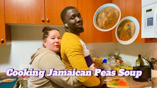 COOKING JAMAICAN PEAS SOUP WITH BEEF FOR THE FIRST TIME TOGETHER must watch [upl. by Anayit]