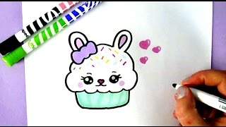 HOW TO DRAW A CUTE BUNNY CUPCAKE  CUTE FOOD DRAWINGS [upl. by Valry]