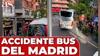 ACCIDENTE del BUS del REAL MADRID llegando a MONTJUÏC [upl. by Enamart]