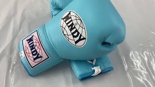 WINDY GLOVES LEATHER LACEUP PRO FIGHTING BOXING LIGHT BLUE [upl. by Aiekam506]