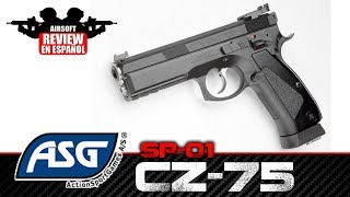 CZ 75 SP01 Shadow ASG Airsoft Review en Español  Test Shot amp Crono [upl. by Witte]