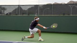 David Ferrer Backhand In Super Slow Motion 3  Indian Wells 2013  BNP Paribas Open [upl. by Eilsehc231]