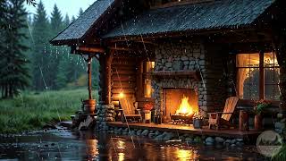 Silence and the sound of a fire in a log house in the rain 雨のログハウスでの静寂と焚火の音 [upl. by Ilyssa]