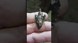 Gold sheen obsidian flint knapped wire wound jewelry [upl. by Ahsinad799]