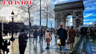 🇫🇷PARIS  Bonjour Rainy Day Walk in ChampsÉlysées Paris Live Streaming 23FEBRUARY2024 [upl. by Akirdnahs]