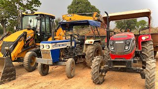 JCB 3DX Backhoe Machine Working With Mahindra Tractor And Swaraj Tractor For Road Construction  JCB [upl. by Mcmurry]