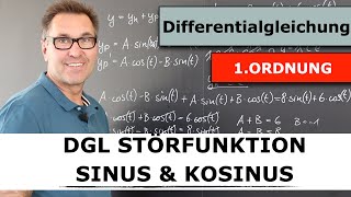 Differentialgleichung 1 Ordnung Störfunktion sincos  Partikulärer Lösungsansatz [upl. by Llerral207]