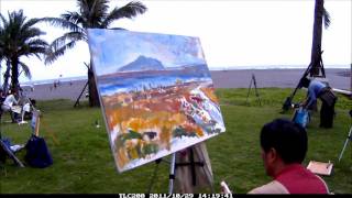 Master Liao Oil Painting in North coast Taipei time lapse [upl. by Eymaj23]