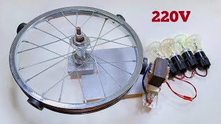 Free Energy Generator with Cycle Wheel electricity 220V Permanent Magnet Lightbulb Power generator [upl. by Ronel197]