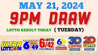 Lotto Result Today 9pm draw May 21 2024 658 649 642 6D Swertres Ez2 PCSOlotto [upl. by Notsgnal]