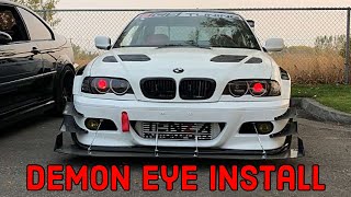 BEST headlight mod  RED Headlights  DEMON EYES E46 head light install [upl. by Meesak334]