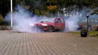 BURNOUT amp ENGINE BLOW UP Peugeot 306 amp Volvo 240 fieldrace markræs [upl. by Jennica270]