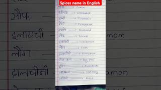 Spices name in English youtubeshorts english trending spokenenglish [upl. by Cherri]