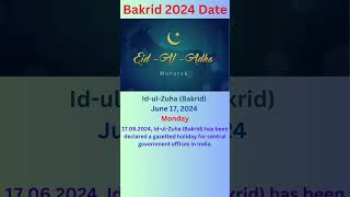 Bakrid 2024 Date  Central Government Holidays in June 2024 advayainfo [upl. by Assirod]