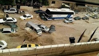 الفيضانات تغرق شوارع عمان عاصمة الاردن Floods drown the streets of the Jordanian capital Amman [upl. by Assira]